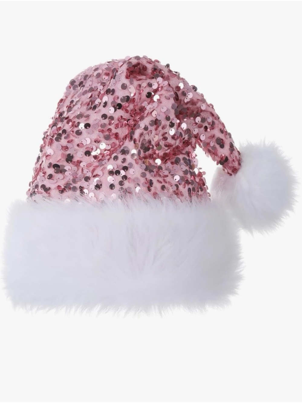 Pink Sequin Faux Fur Santa Hat